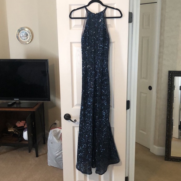 Midnight blue sequin formal floor length dress - Picture 3 of 4